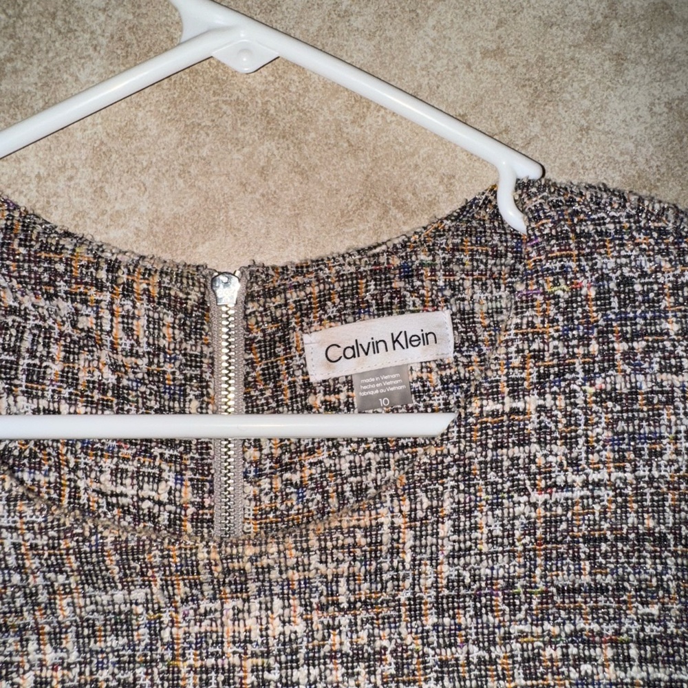 Calvin Klein Vintage OG Orange Grey White Multicolor Tweed Luxury Mini Dress - Picture 2 of 3